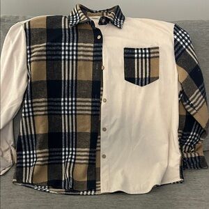 Women's Plaid and Solid Button-Down Shirt